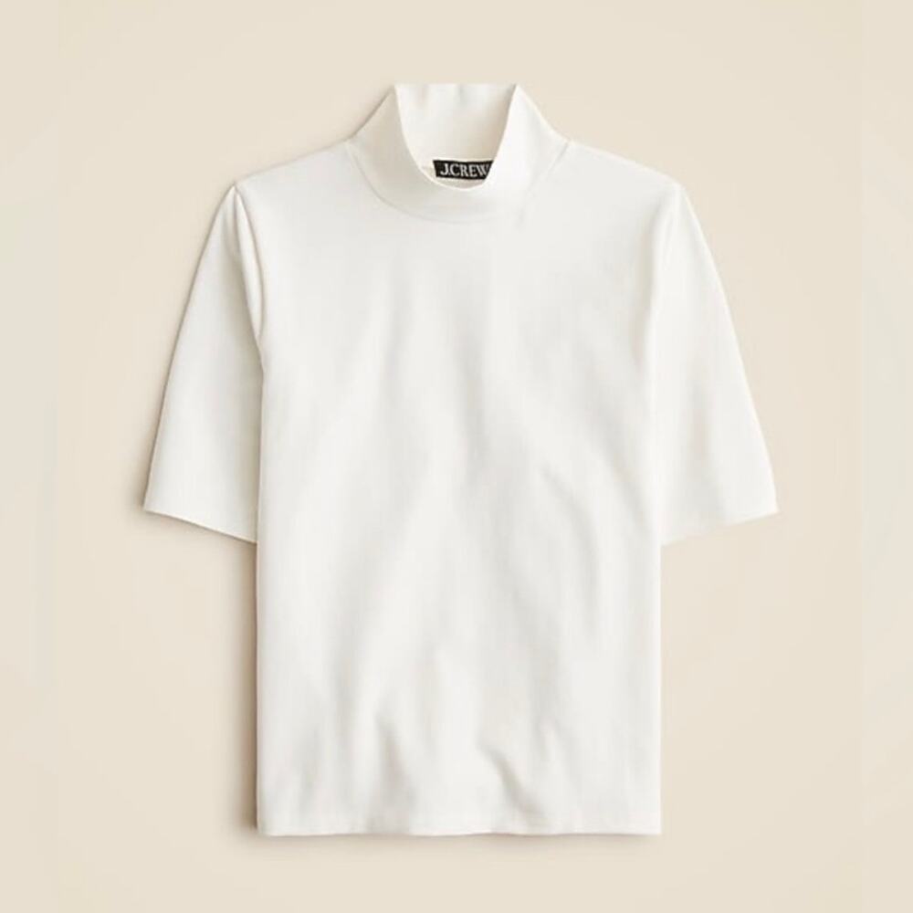 J.Crew Stretch Cotton Blend Mockneck Elbow Sleeve T Shirt Ivory Size XS NWT